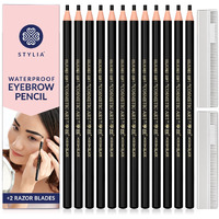 Microblading Supplies Waterproof Eyebrow Pencil - 12 Piece Black Brow Mapping Pencil Set For Marking, Filling And Outlining, Eye Brow Liners