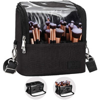 Makeup Brush Case Stand-Up Makeup Cup Makeup Brush Holder Travel Professional Cosmetic Bag Artist Storage Bag With Shoulder Strap And Adjustable Divider (Large, Black)