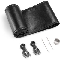 Seg Direct Genuine Leather Steering Wheel Cover, Stitch On Wrap, 15 Inch Steering Wheel Wrap For Car Truck Suv Pickup Boat, Diy Sewing With Needle Thread, Black