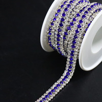 Jerler 3 Rows 5 Yards Rhinestone Trim Close Chain For Crafts Wedding And Clothing Decorations (Dark Blue)