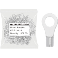 Haisstronica 100Pcs #8 Ring Terminals,Awg 22-16 Brazed Seam Non-Insulated Copper Wire Connectors
