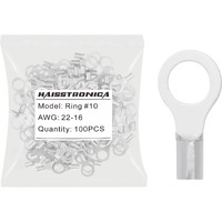 Haisstronica 100Pcs #10 Ring Terminals,Awg 22-16 Brazed Seam Non-Insulated Copper Wire Connectors