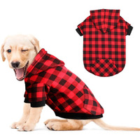 Red Plaid Dog Hoodie Sweater For Dogs Pet Clothes With Hat And Pocket(M)