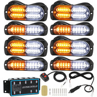 Linkitom 8Pcs Ultra Slim Sync Feature Car Truck Surface Mount Emergency Hazard Warning Strobe Light With Strobe Controller And Wiring Harness (Amber & White)