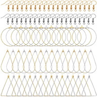 96Pcs Earrings Beading Hoop Set For Jewelry Making,Earring Finding Triangle Teardrop Round Beading Hoop Earrings Bulk With 200Pcs Earring Hooks Hoops Wires For Diy Craft Earring Jewelry Making Earring