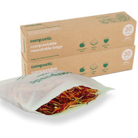 Compostic Home Compostable Resealable Gallon Bags - Eco Friendly, Reusable, Zero Waste, Non-Toxic, Guilt-Free - Plastic Alternative For Earth Friendly Food Storage - (10.5"X10.5") 30 Bags (2 Pack)
