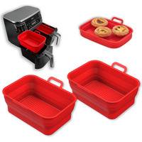 Vangerute Collapsible 2-Pack Air Fryer Silicone Liners For 8Qt & 10Qt Ninja Foodi Dual Air Fryer,Rectangular Air Fryer Silicone Pot, Reusable Silicone Air Fryer Basket For Air Fryer Accessories(Red)