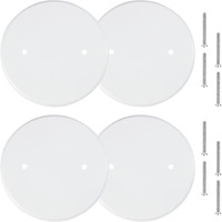 4 Packs 5 Inch Ceiling Cover Plate Metal Flat Round Electrical Cover Blank Circle Wall Plate With Screws Ceiling Fan Switch Cap Cover, Holes Are Spaced 3.5 Inches, White (For 4 Inch Electrical Box)