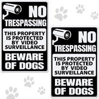 Loopeer 2 Pieces Beware Of Dog Sign For Fence No Trespassing Sign Funny Warning Decor Metal Rustproof Warning Signs Dog Warning Metal Tin Signs For Fence Lawn Garden Yard Signs Outdoor Indoor
