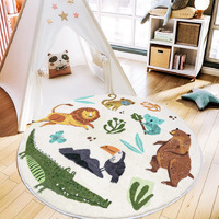 Wrewing Round Rug 3.3Ft, Cute Animals Large Non Slip Super Soft Plush Area Rug For Kids Room Playroom Nursery Bedroom, Educational Washable Circular Floor Mat For Home Room Decorative (Zoo)