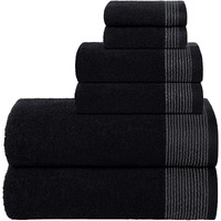 Belizzi Home 100% Cotton Ultra Soft 6 Pack Towel Set, Contains 2 Bath Towels 28X55 Inchs, 2 Hand Towels 16X24 Inchs & 2 Washcloths 12X12 Inchs, Compact Lightweight & Highly Absorbant - Black