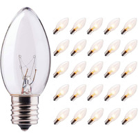 Sunsgne 25 Pack C9 Clear Replacement Bulbs, C9 Christmas Light Bulbs Clear Incandescent Bulbs For Christmas Vintage String Light, E17 Intermediate Base, 7 Watt, Clear