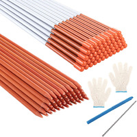 Czc Auto 50Pcs 48 Inch Driveway Marker Reflectors 5/16 Inch Dia Orange Fiberglass Snow Stakes With Reflective Tape For Easy Visibility Reflective Driveway Poles For Snow Plowing With Gloves&Drill Bit