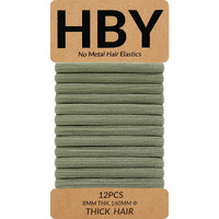 Hby Women's Hair Ties For Thick Or Curly Hair. No Slip Seamless Ponytail Holders Sports Thick Hair Ties, Lichen, 8Mm, 12 Pcs