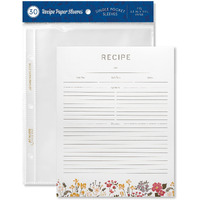 Recipe Binder Protective Sleeves And Printed Paper 8.5" X 11" Expansion Pack (Midnight Floral)