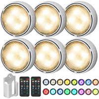 Onumii 6 Pack Led Puck Lights Battery Operated, 16 Color Changing Dimmable Under Cabinet Lights With Remote Control For Bookshelf, Counter Shelf, Bookcase, Wardrobes (White)