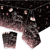 Inspireyee Black Rose Gold Plastic Tablecloth (Pack Of 4), 86 X 51 Inches Black Rose Gold Party Tablecovers For Black Rose Gold Theme Birthday Party Supplies (Black Rosegold