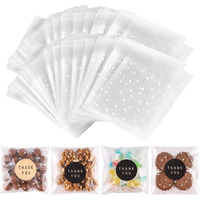 Nplux 200Pack Self Sealing Cellophane Bags Cookie Bags For Gift Giving Clear Treat Bags With Stickers(White Polka Dot,4X4Inch)