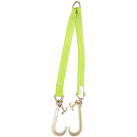 Mytee Products V Bridle Tow Strap 3" X 36" W/ 15" J Hook W/T-J Hooks, Hi Viz/High Abrasion Green Webbing, 5400 Lbs Wll  Recovery V-Strap W/Reinforced Webbing For Towing, Car Wrecker, Rollback