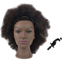 Mannequin Head African With 100% Human Hair Cosmetology Afro Hair Manikin Head For Practice Styling Braiding With Free Clamp