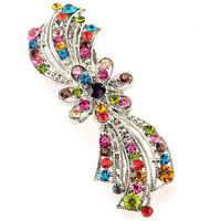 Women's Rhinestone Flower Hair Barrette Clip Hair Pin Antique Silver Imb2147, Multi