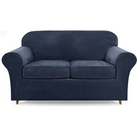 Lamberia High Stretch Sofa Cover For 2 Cushion Couch Loveseat Cover 3 Pieces Thick &Washable Plush Velvet Sofa Slipcover Couch Cover Furniture Protector For Dogs,Pets&Kids (Navy, Loveseat-L)