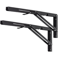 Yumore Folding Shelf Brackets, 18 Inch Heavy Duty Collapsible Shelf Bracket, Black Diy L Bracket For Workbench Folding Table Hinge, Max Load: 330Lb, 2 Pack