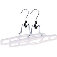 Premium Skirt Hangers 2-Pack - Thin Space-Saving Skirt Hanger Set With Clamp, Pant Hanger 2-Piece Set, Shorts Hangers With Heavy-Duty Locking Clasp, Multipurpose Quality Jean Hangers Set (White, 2)