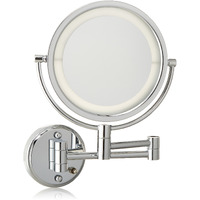 Jerdon Two-Sided Wall-Mounted Makeup Mirror With Lights - Direct-Wired Lighted Makeup Mirror With 8X Magnification & Wall-Mount Arm - 8.5-Inch Mirror - Model Hl88Cld
