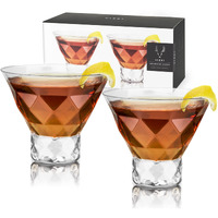 Viski Raye Gem Crystal Martini Glasses Set Of 2 - Stemless Glasses For Martini, Margarita And Cocktails, Glassware Gift Set, 7.5 Oz
