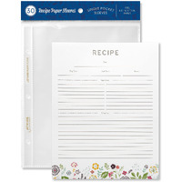 Recipe Binder Protective Sleeves And Printed Paper 8.5" X 11" Expansion Pack (Pinwheel Floral)