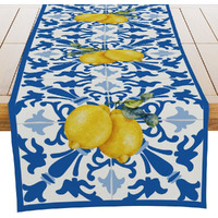 Italy Blue Tiles Runner Decorative, Italian Lemons Summer Table Runner Decorations For Dinning Room Kitchen Dresser Decor For Party Holiday, Housewarming Gifts For Women Couple New Home, 13X72 Inches