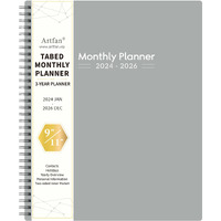 2024-2026 Monthly Planner/Monthly Calendar - 3 Year Monthly Planner 2024-2026, 36 Monthly Planner From Jan. 2024 - Dec. 2026, 9" X 11", 2024-2026 Calendar Planner With Tabs + Back Pocket + Durable Polypropylene Cover - Grey