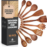 Wooden Spoons For Cooking, 10 Pcs Teak Wood Cooking Utensil Set - Wooden Kitchen Utensils For Nonstick Pans & Cookware - Sturdy, Lightweight & Heat Resistant