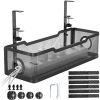 Under Desk Cable Management Tray Black, Cinati Cable Management Under Desk No Drill, Cable Tray With Clamp For Desk Wire Management,Desk Cable Management Box For Office, Home - No Damage To Desk