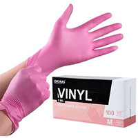 Okiaas Pink Disposable Gloves Large, Vinyl Gloves Disposable Latex Free, 5 Mil, 50 Count, For Food Prep, Household Cleaning, Hair Dye, Tattoo