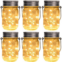 Gigalumi Hanging Solar Mason Jar Lights, 6 Pack 30 Led String Fairy Lights Hanging Solar Lanterns Outdoor Waterproof, Hangers And Jars Included, Outdoor Decor For Garden, Patio, Yard, Porch, Wedding