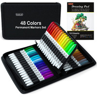 Shuttle Art Permanent Markers, 48 Colors Fine Point, Assorted Colors With Travel Case, Ideal For Adults Coloring Doodling On Plastic, Glass, Wood And Stone, Gift For Kids