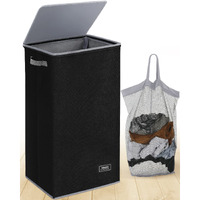 Soledi Laundry Hamper Black With Lid And Removable Bag - 100L Large And Tall Laundry Basket Collapsible With Handle For Clothing And Toys Storage - Dirty Clothes Hamper For Bedroom, Bathroom, Dorm
