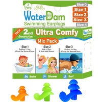 Waterdam Swimming Ear Plugs Great Waterproof Ultra Comfy Earplugs Prevent Swimmer's Ear (Size 1+2+3: Small Medium Large Ear Women & Family Pack (Orange Green Blue))