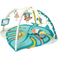 Infantino 4-In-1 Deluxe Twist & Fold Activity Gym & Play Mat, Tropical - Includes Linkable Toys, Musical Monkey, Mirror And Bolster Pillow, For Newborns, Babies And Toddlers