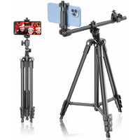 Phone Tripod, Lusweimi 67-Inch Horizontal Tripod Stand With 360 Adjustable Ball Head And Wireless Remote For Camera/Iphone/Webcam, Tripod For Video Recording With Extended Arm/Clip Mount/Carry Bag