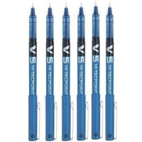 Pilot Bx V5 Hi-Tecpoint Rollerball Pen - Extra Fine 0.5Mm Tip 0.3Mm Line - Blue (Pack Of 6)