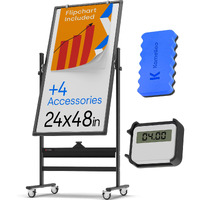 Rolling Magnetic Whiteboard 24 X 48 - Large Portable Dry Erase Board With Stand - Double Sided Easel Style Whiteboard With Wheels - Mobile Standing Whiteboard For Office, Classroom & Home