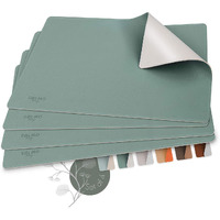 Slmo I Designer Place Mat Made Of Pu Leather, 44 X 32 Cm, Heat-Resistant, Two-Tone, Wipe-Clean, Leather Place Mat, Children's Placemat, Blue (Skyblue/Silver)