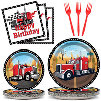 96 Pcs Semi Truck Party Supplies Paper Plates Napkins Tractor Trailer Themed Party Birthday Decorations Favors For Kids Semi Truck Party Decor Serves 24