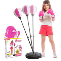 Whoobli Punching Bag For Kids Incl Boxing Gloves | 3-10 Years Old Adjustable Kids Punching Bag With Stand | Boxing Bag Set Toy For Boys & Girls (White Pink)