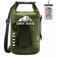 Heeta Waterproof Dry Bag For Women Men, Roll Top Lightweight Dry Storage Bag Backpack With Phone Case For Travel, Swimming, Boating, Kayaking, Camping And Beach, Transparent Pitch Green 40L
