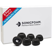 Sonicfoam Memory Foam Earbud Tips - Premium Noise Isolation, Replacement Foam Ear Tips, 3 Pairs For Airpods Pro (Sfair, S/M/L, Black, Tester Pack)