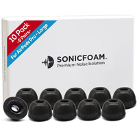 Sonicfoam Memory Foam Earbud Tips - Premium Noise Isolation, Replacement Foam Ear Tips, 10 Pack For Airpods Pro (Sfair Large, Black)